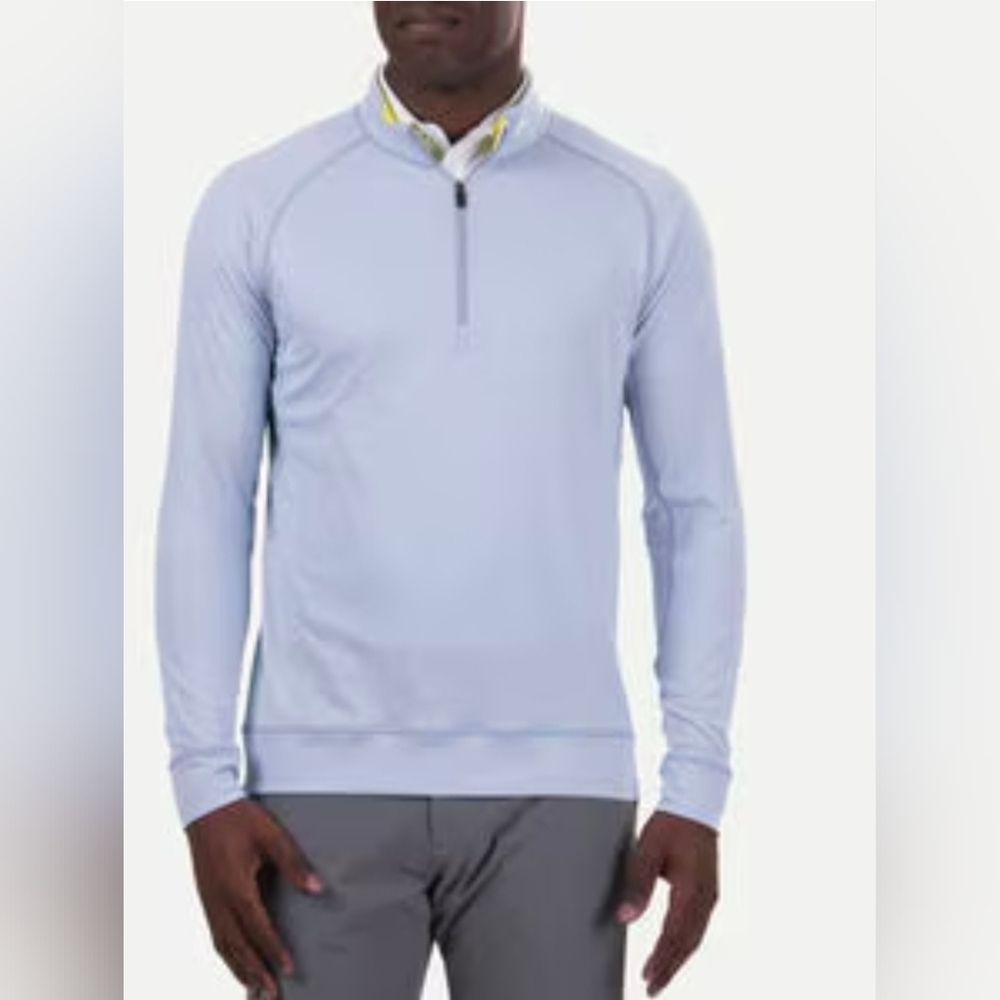 KJUS Keano Half-Zip Blue Fog Golf Mid Layer SPF Protector Men's Size Medium - Picture 1 of 14